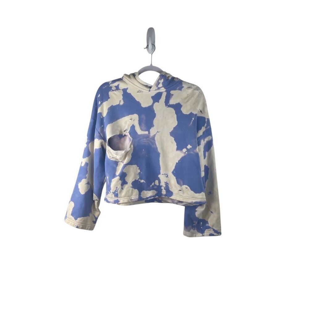 Weekday Bleached Tie Dye Distressed Blue & White Hoodie Sweatshirt